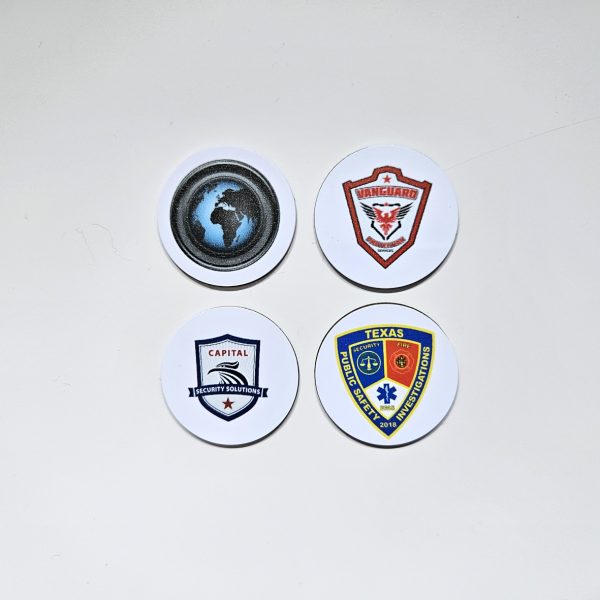Samples of custom printed NFC guard tour tokens with different logos